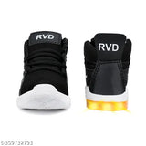Black canvas sneakers with LED lights, white rubber sole