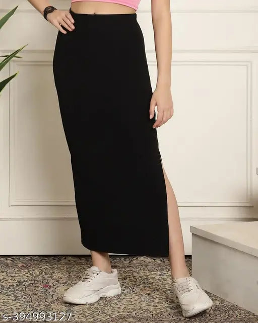 Black polyester party skirt for women, solid net, size M from India