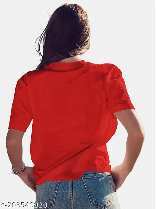 Red oversized printed round neck t-shirt