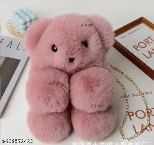 Pink fluffy bunny purse, shoulder bag with cross-body strap, handbag for girls and women. Fur lined, Sanjis Enterprise