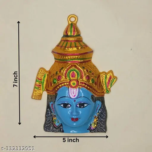 Metal MahaVishnu face home decor, intricately crafted god idol, 7-inch size, Indian origin