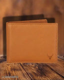 Stylish RFID-protected buff hide leather wallet with 2 compartments, perfect for men's essentials. Leather accessory on display stand