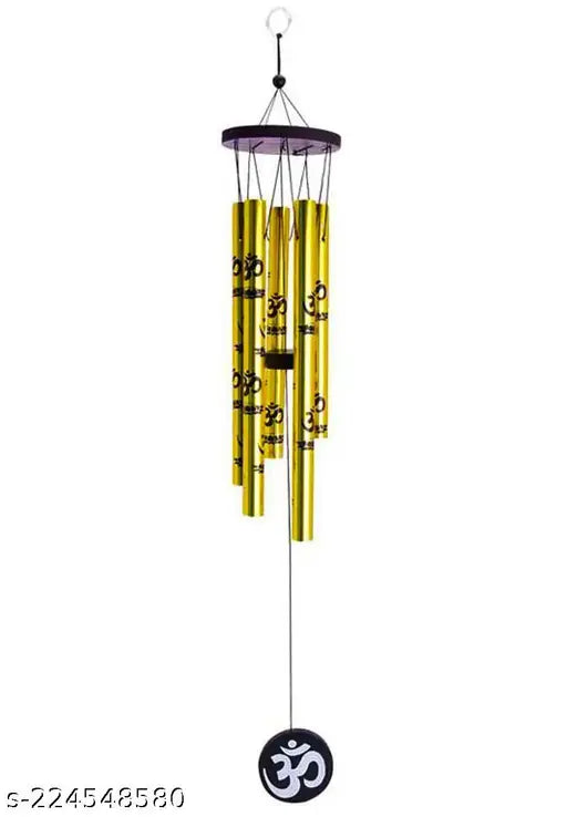 Golden Feng Shui Metal Wind Chime with Om for Positive Energy (5 pipes)