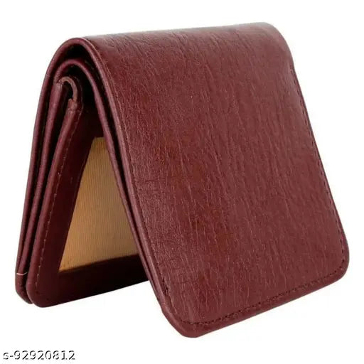 Brown faux leather men's wallet with 2 compartments, textured pattern for casual or formal use. Made in India