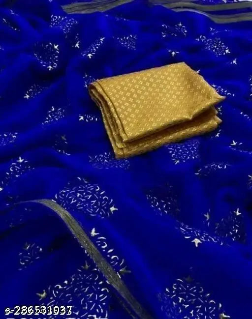 Indian Chiffon Banarasi Sari, lightweight floral print on georgette chiffon with separate art silk blouse