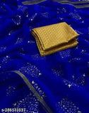 Indian Chiffon Banarasi Sari, lightweight floral print with separate art silk blouse