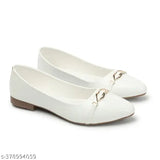 Synthetic leather white ballerinas, trendy bellies slip-on for casual wear - India origin