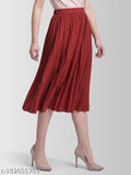 Red chiffon women's midi skirt