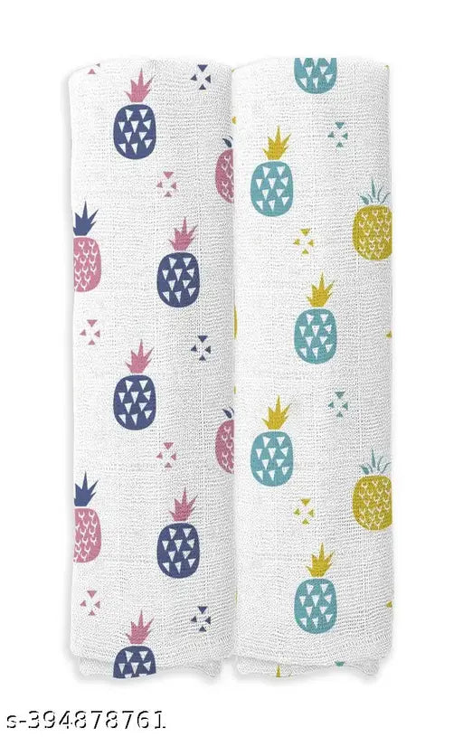 Aerocotton Home Baby Muslin Swaddle 100x100cm-pack 2-fruits design, soft & durable cotton blanket for infants, Indian origin