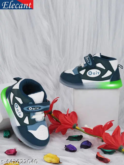 Blue anti-skid kids' shoes with Velcro straps and LED lights
