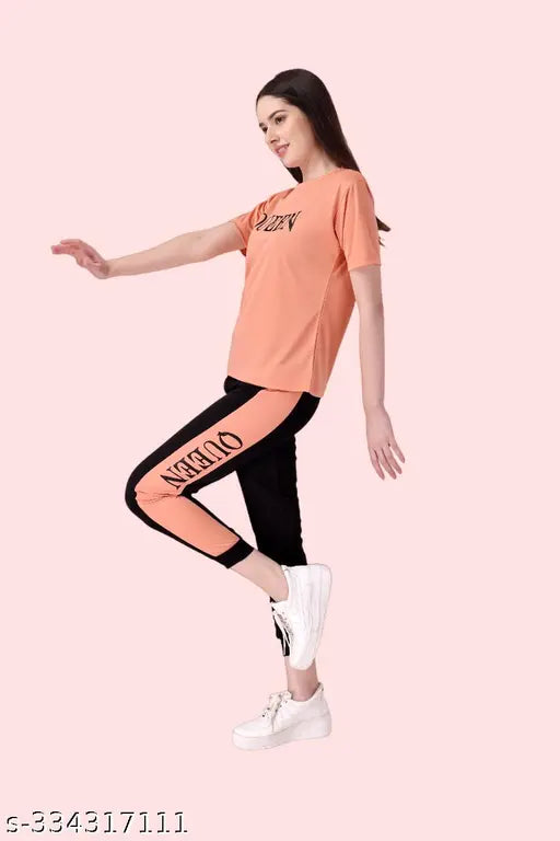 Stylish cotton blend women's nightsuit with printed net, short sleeves. Indian-made sleepwear for women or ladies' loungewear set