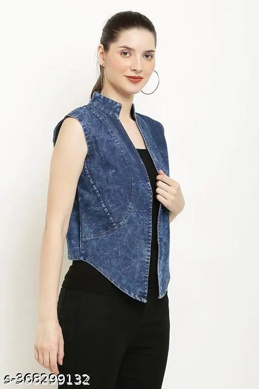 Dark denim sleeveless blazer, HR Collection, solid pattern, size M