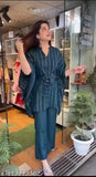 Cobalt Blue Rayon Kaftan with Palazzos - Indian ethnic wear set for women