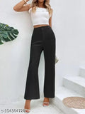 Black cotton high-waist flared trousers
