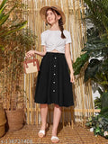 Trendy cotton front button wester skirt for girls womens