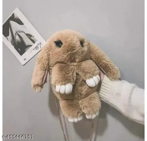 Bag with rabbit fur lining, plush toy shape, various colors available