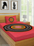 Red Jaipuri Printed Cotton Single Bed Sheet Set with Pillow Covers