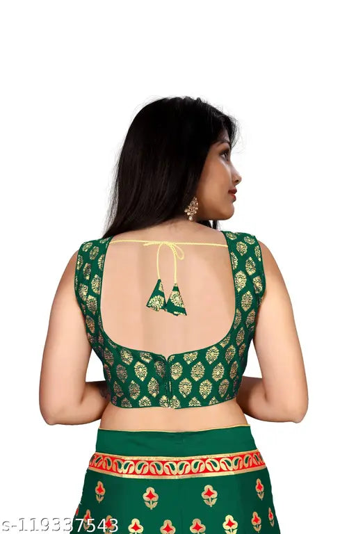 Cute elegant chanderi silk lehenga collection, semi-stitched with stitched net dupatta and sleeveless blouse. Indian designer Leher by Jay Nejadhari, suitable for free size up to waist & height 42 inches