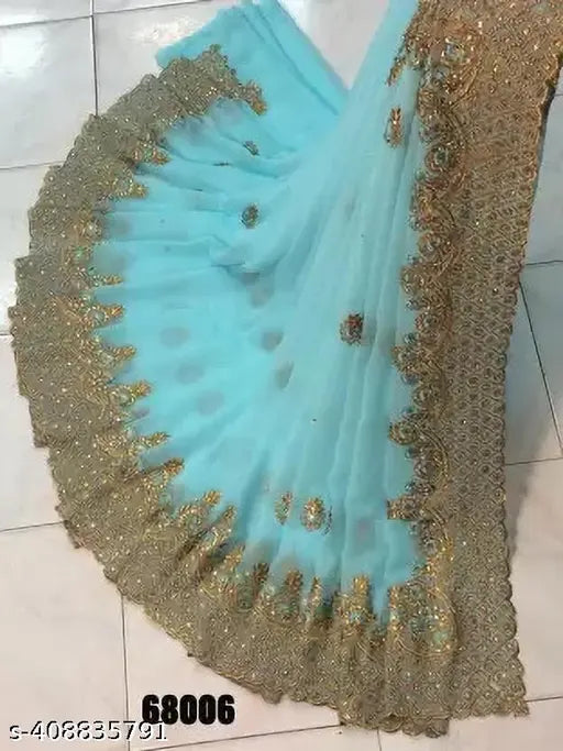 Gold and blue lehenga saree with flared design