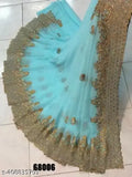 Gold and blue lehenga saree with flared design