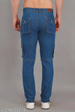 Men's Nivasu blue denim cargo jogger with solid pattern, size 28/30/32/34/36