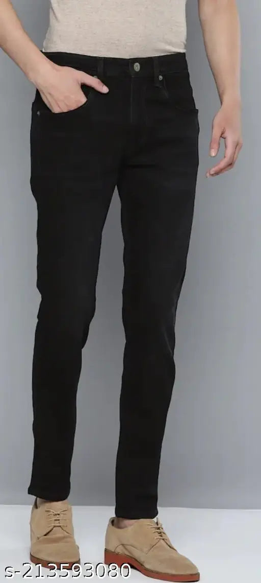 Black denim Clubrocks regular fit men's jeans, solid pattern, sizes available from 28 to 36 inches