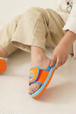 Sky Blue & Orange Unisex ONYC Slippers - Printed Net EVA Sole, fun cartoon character design for kids ages 9 months to 4 years, promoting comfort and healthy foot development