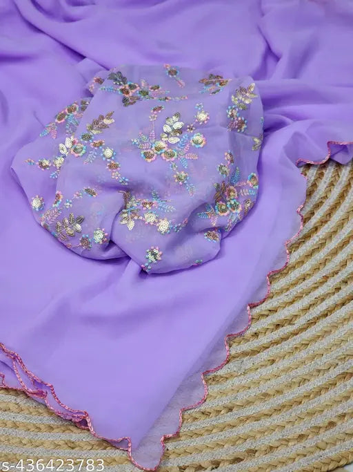 Purple georgette saree with border and embroidered blouse