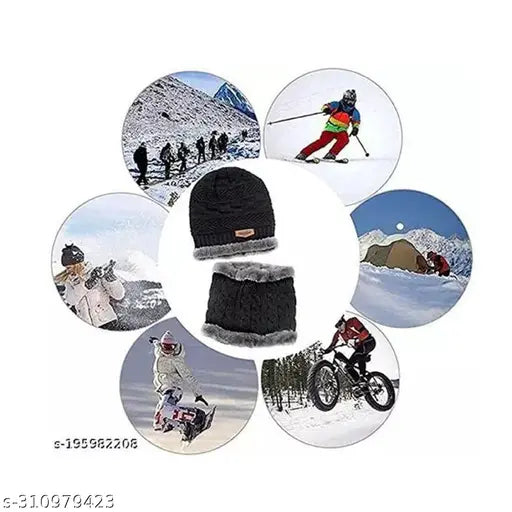 Yintai Combo of Winter Woolen Cap set With Gloves and other Freebies for Men Women Boys and Girls