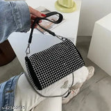 Premium women's black woven box sling bag with a long strap and multiple pockets