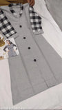 Gray cotton designer kurti M size, three-quarter sleeves, solid pattern. Beautiful, affordable Indian-made kurta for women