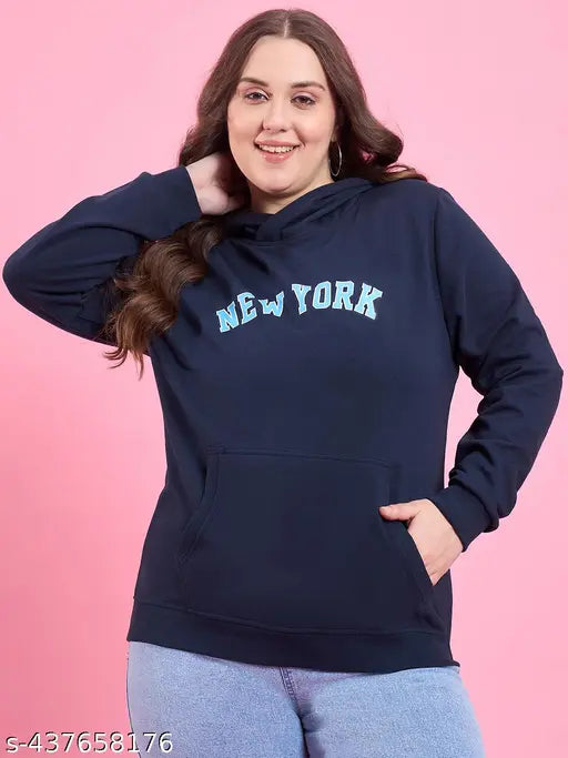Navy blue fleece long-sleeve printed sweatshirt for women, featuring unique pattern from Austivo