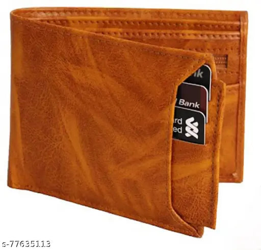 Pure leather men's wallet with 2 compartments, solid pattern, free size (11cm x 10cm), origin India