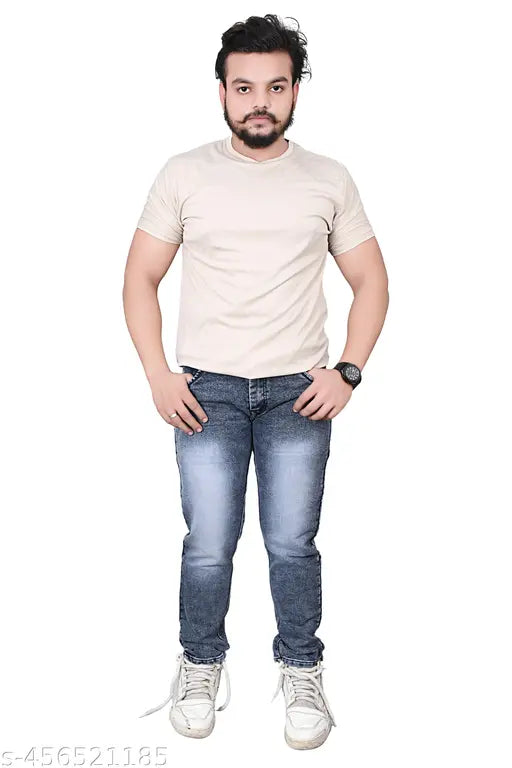 Mannequin wearing blue denim jeans