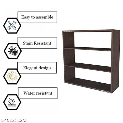 Brown kitchen cabinet with visible shelves and a closed door, easy to assemble stain resistant material