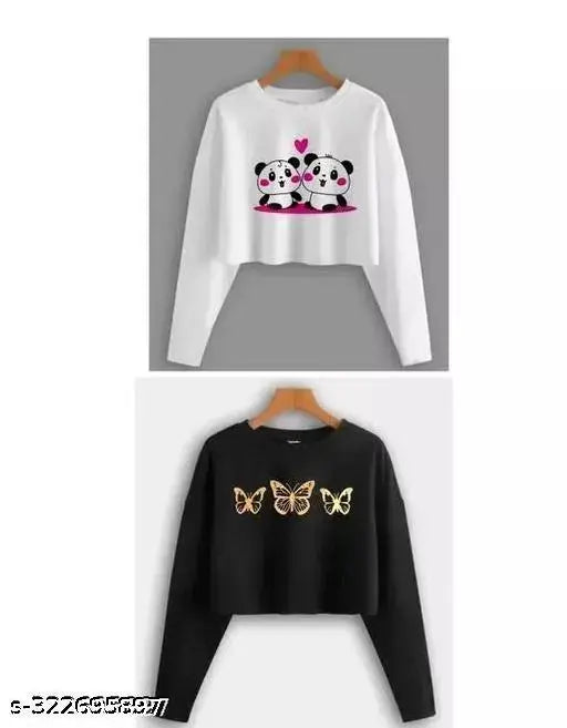 Cotton/polyester blend full sleeve crop top for women - vibrant print, comfortable wear for casual outings