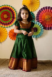 Green taffeta silk lehenga for girls, handcrafted dress with acrylic dupatta, suitable for weddings or parties