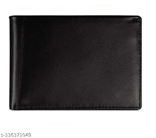 Black genuine leather men's card case wallet, 2 compartments for daily use, solid design from Voblin, India