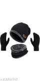 Solid wool muffler cap and gloves set for men and women, perfect winter accessory from VeKott, India