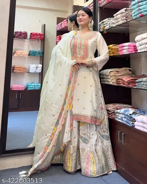 Fancy top with dupatta, embroidered and fully stitched sharara party wear