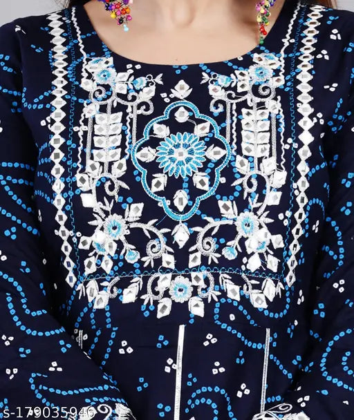 Rayon Anarkali frock-style suit with three-quarter sleeves and printed combo, Indian fashion wear for women M-XXL