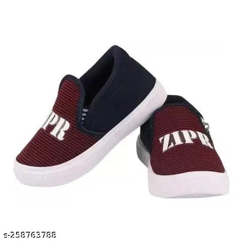 Maroon zipper front kids shoes, stylish and comfortable footwear with a clean, simple design