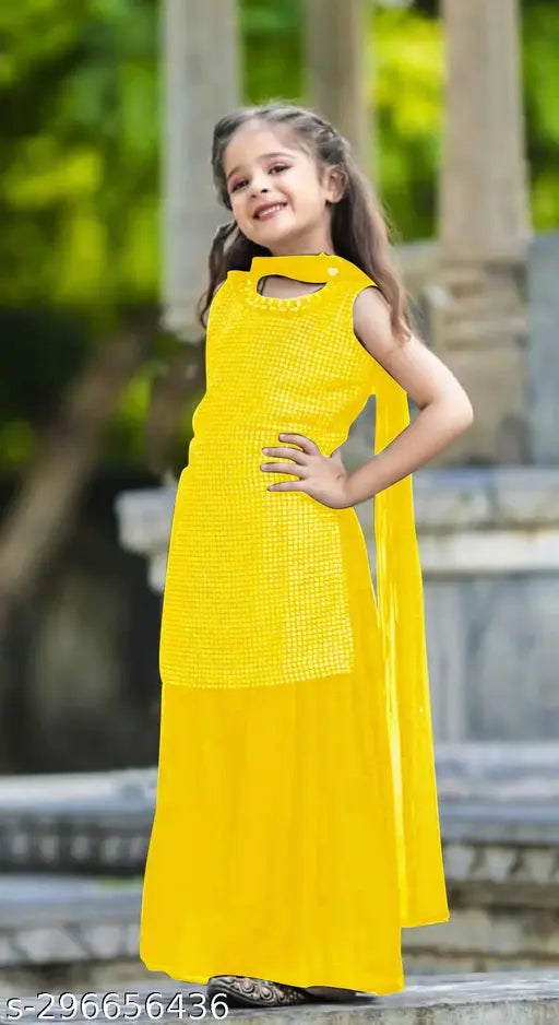 Georgette embellished kurta and plazzo for kids festive party wear, 2-12 years, Indian ethnic set by Anila Fashion