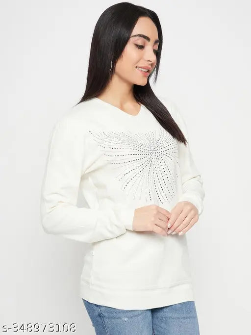 Woolen V-neck sweater, full sleeve with stone print for women, warm and stylish winter wear