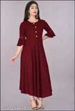 Maroon rayon flared Anarkali kurti, trendy and comfortable women's ethnic wear for parties or festivals