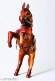 Brown wood & metal jumping horse set, handcrafted Indian decorative showpiece for home or gift