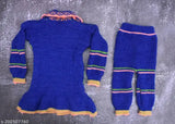 Woolen striped sweater skirt frock with pant pyjami shawl collar full sleeve for infants 6-12 months, warm winter dress set for kids in floral design