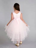 Pink layered hi-low girls party dress, sleeveless net fabric, 1-2 years size