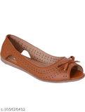 Synthetic leather brown bellies (BROWN) by MAHI & LOOKS - Stylish slip-on ballerinas for women, solid pattern