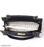 Black leather girl's handbag with zip closure and multiple card slots